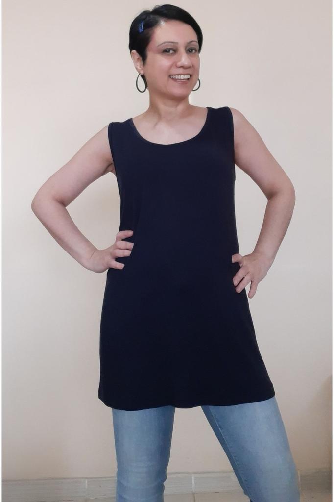 Women's Style Big Size T-Shirt Strappy Navy Blue T-Shirt