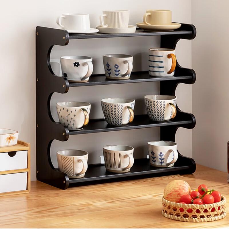 Bamboo Four-Tier Dustproof Cup Storage Rack