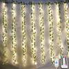USB Maple Leaf Curtain Lights Artificial Garland Ivy Green Leaves Hanging Plants for Room Garden Party Wedding Wall Decoration