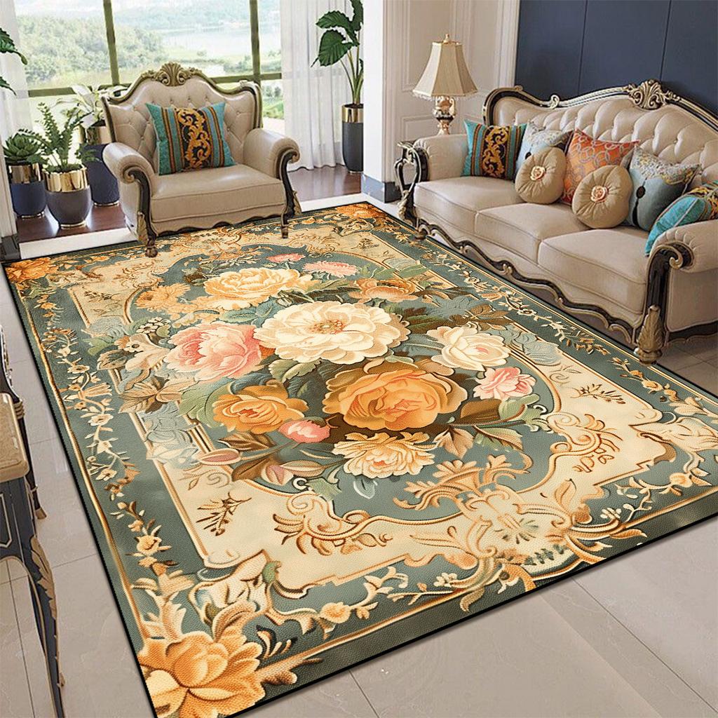 Европейские ковры для гостиной, пасторальный цветочный домашний ковер, большой для спальни, роскошный узор, напольный коврик, моющийся, нескользящий, придверный коврик для прихожей