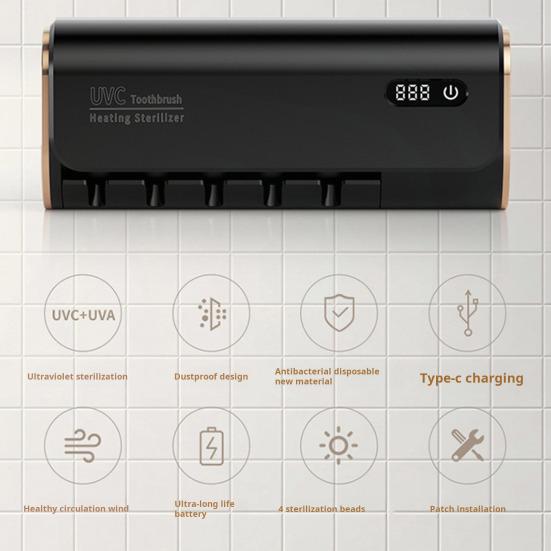 Держатель зубной щетки с двухдиапазонной УФ-стерилизацией, сенсорным управлением, цифровым дисплеем, перезаряжаемый самоклеящийся органайзер для зубных щеток