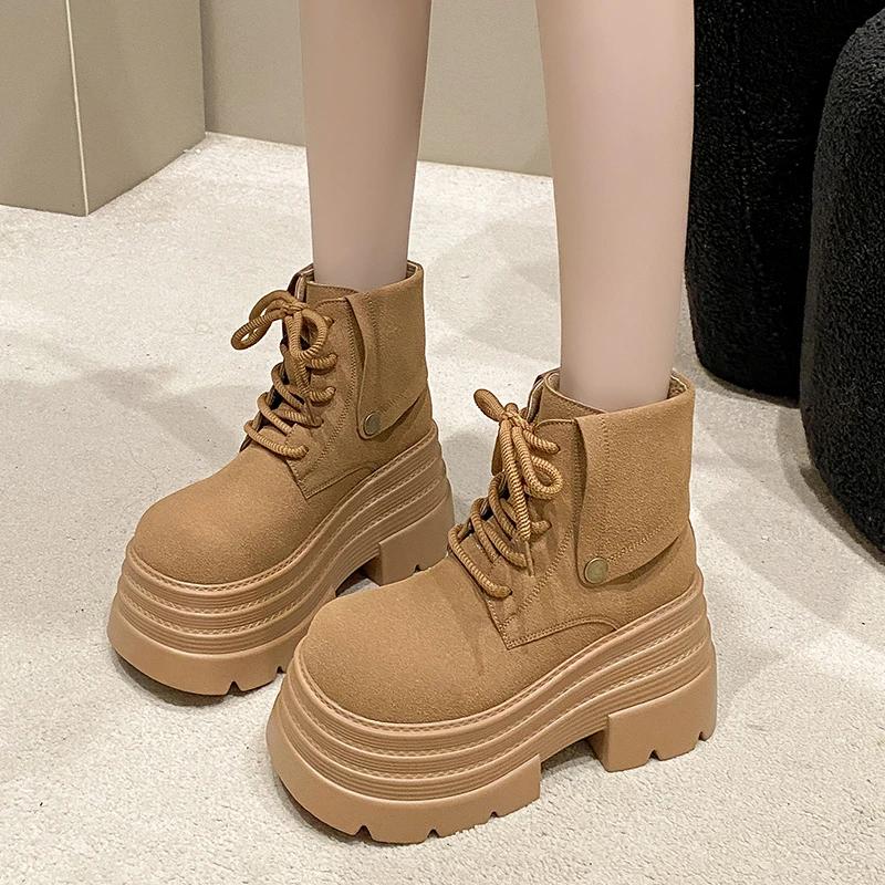10 см Новые женские ботильоны 2024 года, осенне-зимние теплые панк-ботинки с мехом, повседневные кожаные короткие ботинки на массивной платформе Bota Mujer