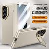 For Samsung Galaxy Z Fold 6 Case Shockproof Skin Feel PU Leather Hinge Folding Metal Lens Stand Cover with HD Tempered Glass