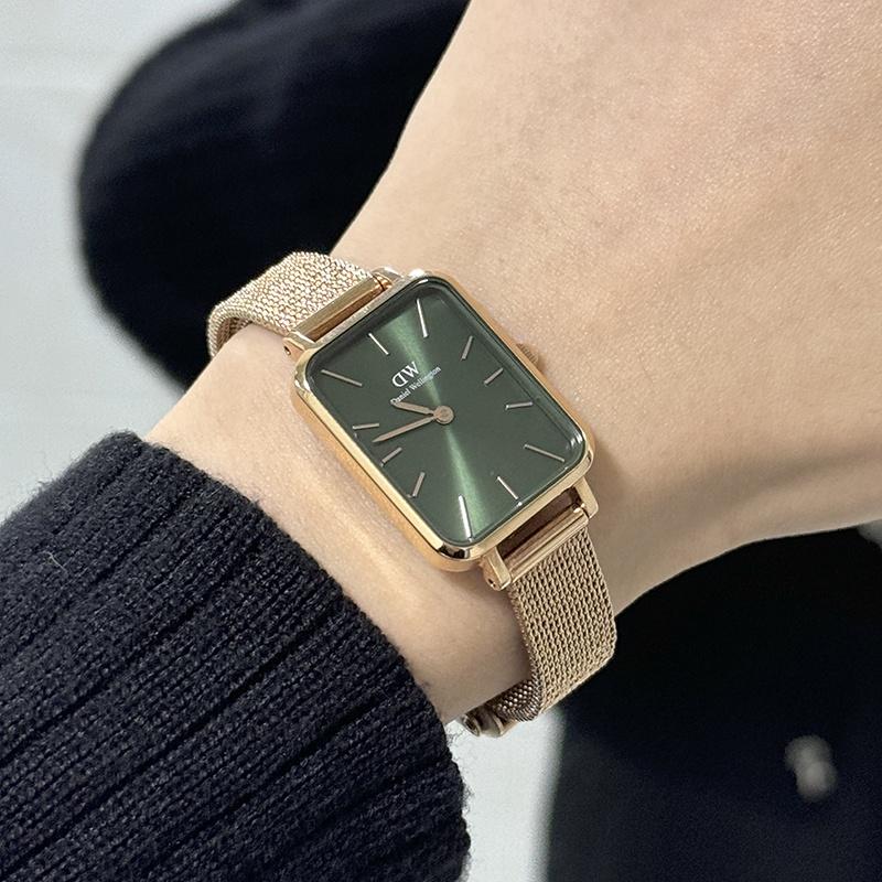 DANIEL WELLINGTON Европейские и американские часы Часы, кварцевый механизм, ремешок из нержавеющей стали, 20*26 мм, зеленый циферблат, женские часы, лента DW00100445