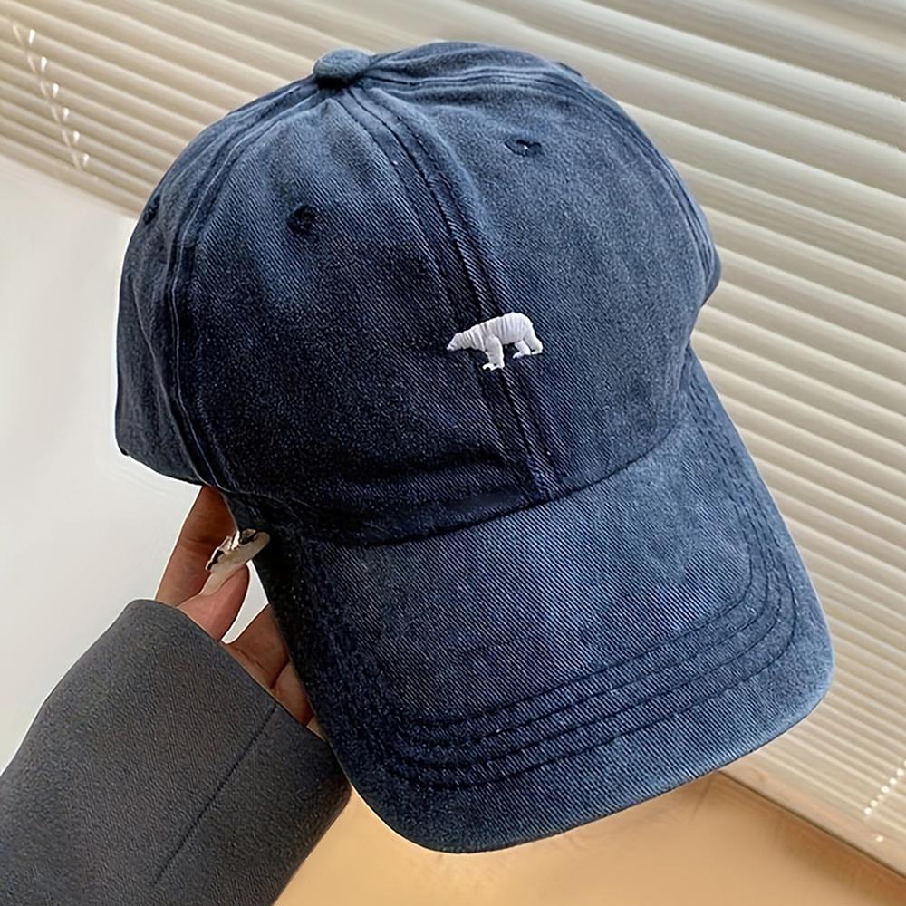 Fashionable Retro Polar Bear Embroidered Baseball Cap For Women Japanese Style Versatile Big Head Circumference Duckbill Cap