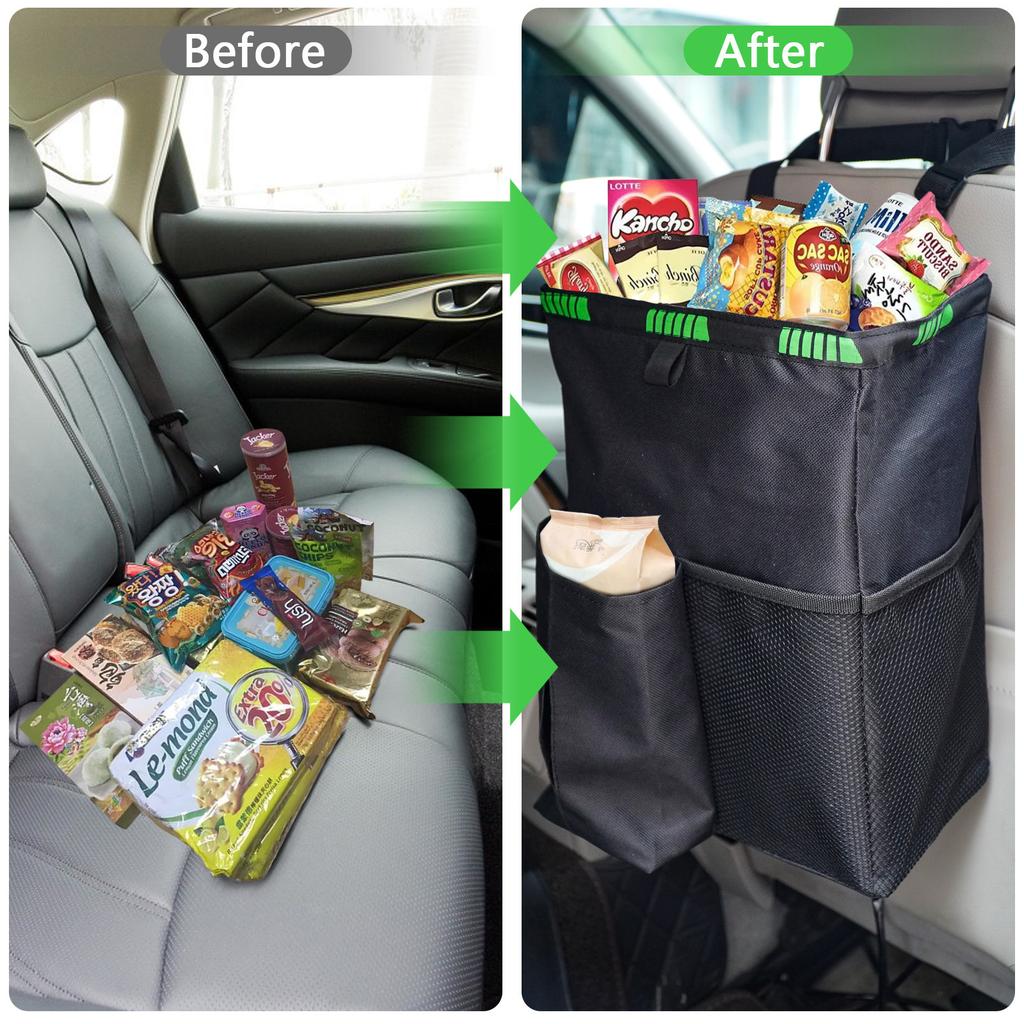 Car Trash Can 3.5 Gallons Car Garbage Can Foldable Car Trash Bag Hanging with Storage Pockets High Quality Car Trash Bin