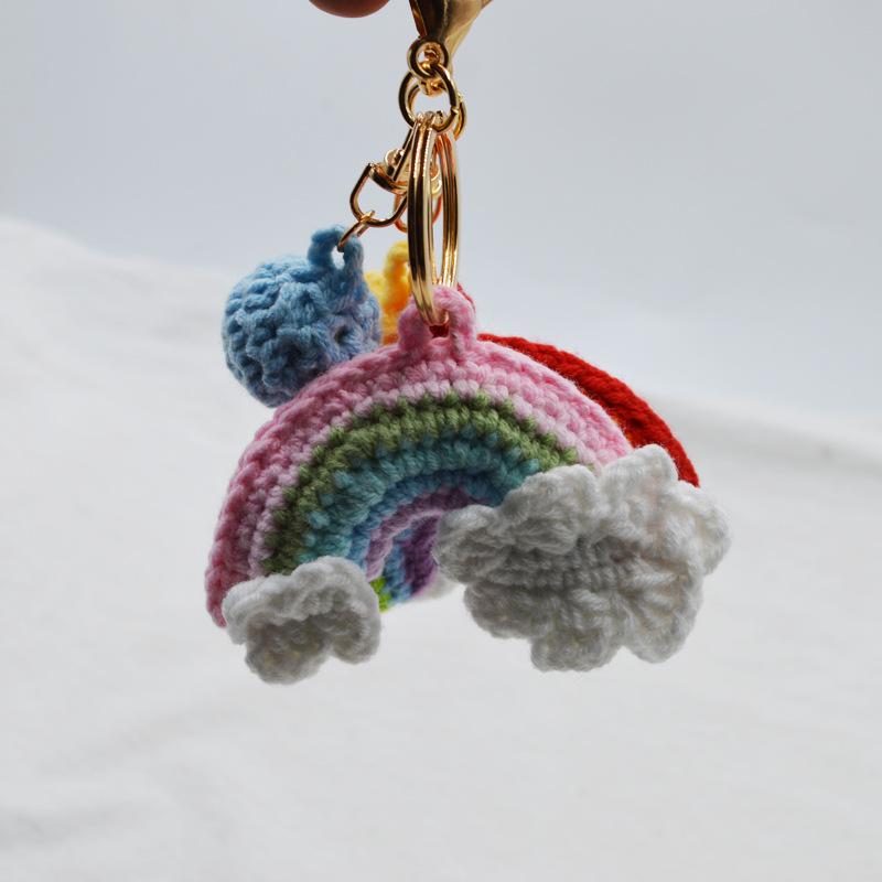 Rainbow Knitted Flower Keychain: Cute Friend Gift