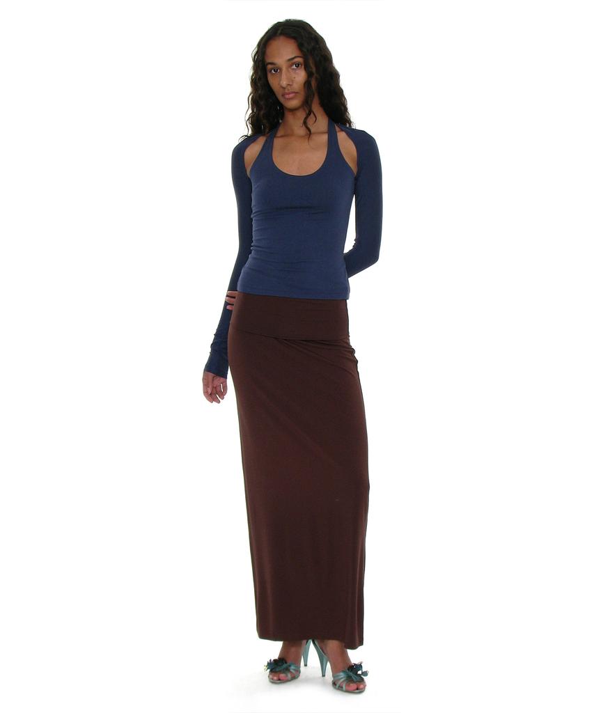 Partimento Woman Pwc Folding Waist Jersey Maxi Skirt_Dark Brown