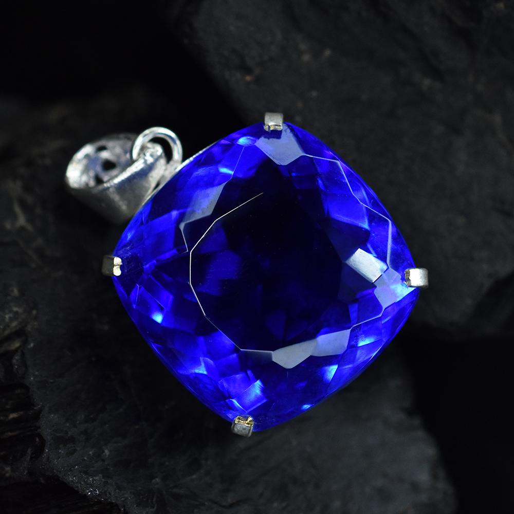 BLUE Sapphire 91 Ct CERTIFIED Square Cushion 925 Sterling Silver GEMS Pendant MY-PD-147-NS