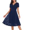 Ladies Solid Color V-neck Mid-length Lace Swing Dress