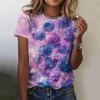 Women's Summer Fruit Pattern T-shirt with 3D Strawberry and Watermelon Print, Short-sleeve, Loose-fitting, Round-neck Top for Summer