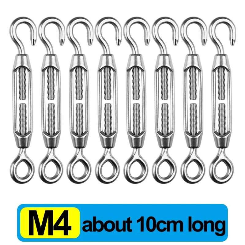12-1PCS Stainless Steel Hook And Eye Tensioners Rope Cable Tension Sets Adjustable Garden Wire Ropes Tensioner Locking Device