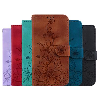 Чехол-книжка из кожи с тиснением Lily Fower для Motorola G35 G55 G85 G34 G04 G84 G54 G14 E13, подставка, чехол-кошелек с отделениями для карт, чехол для Motorola Edge 50, кобура