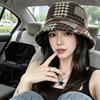 Splicing plaid bucket hat women's autumn and winter metal standard plaid basin hat British versatile face small casual bucket