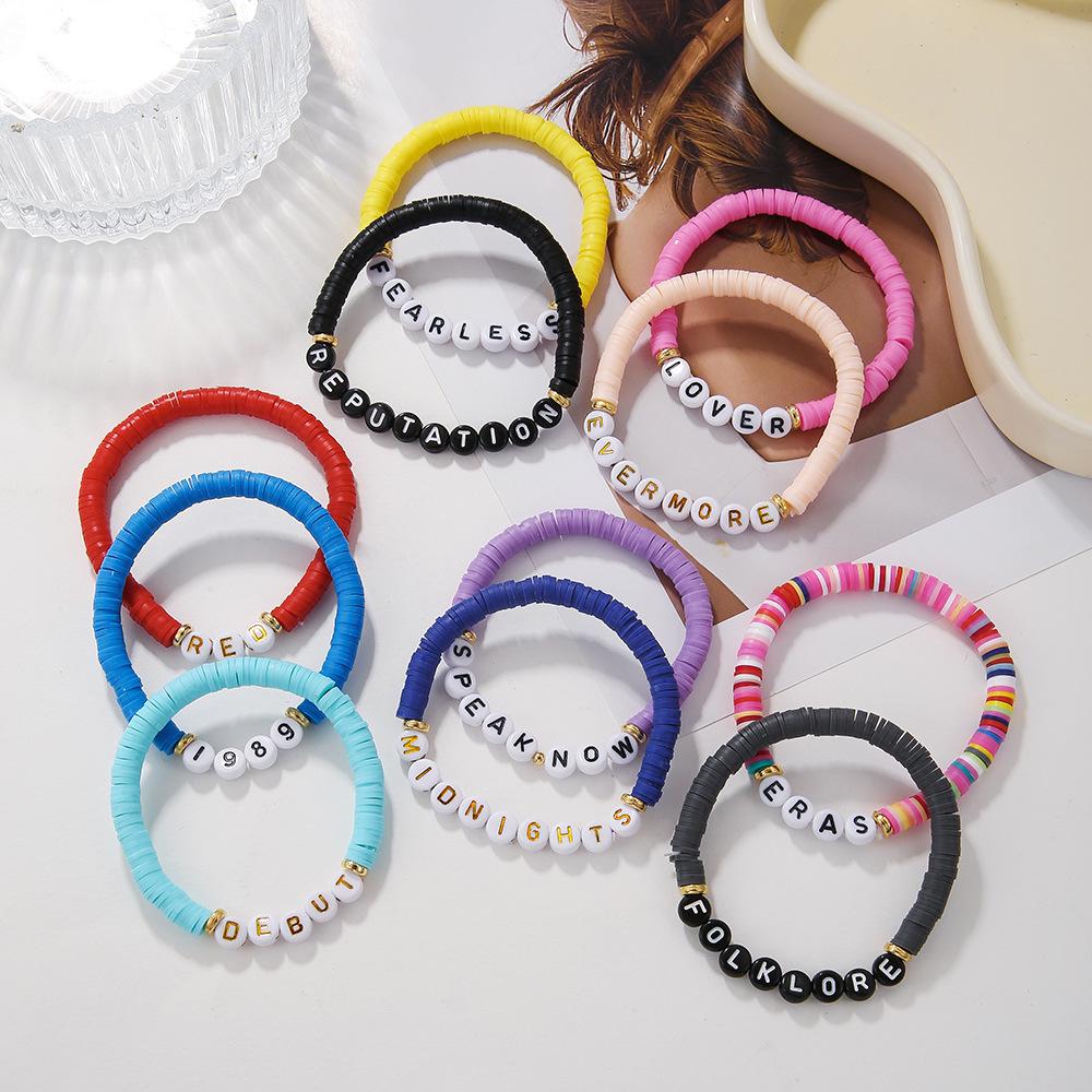 Colorful Multilayer Soft Clay Beaded Bracelet with Letters - European & American Style
