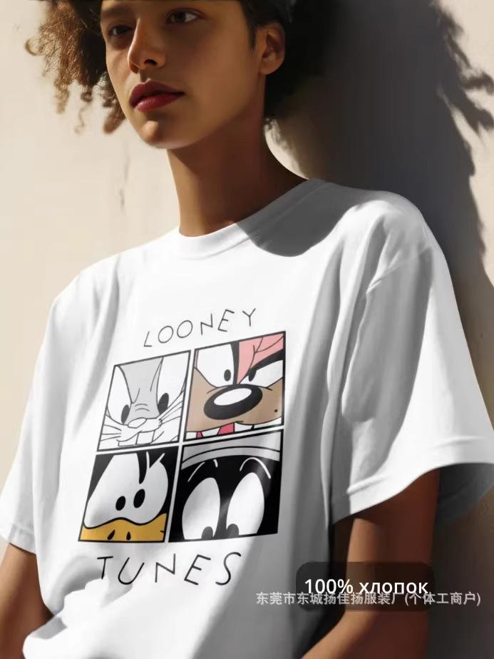 2026 Anime Print Short Sleeve Pure Cotton T-Shirt: Flaw-Covering & Age-Reducing Design