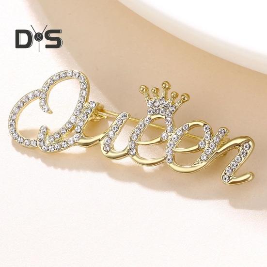 Fashion Rhinestone Queen Letter Brooch Pins for Women Luxury Crown Corsage Party Wedding Gifts Clothing Accessories