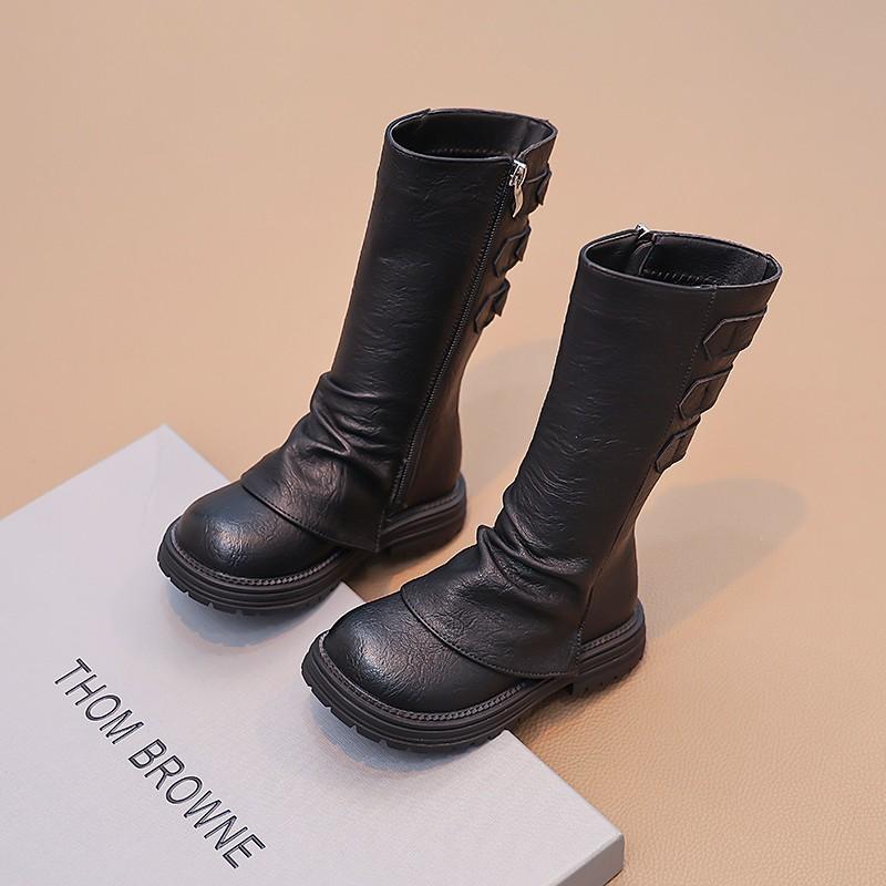 Сапоги для девочек до середины голени, модные классические детские длинные сапоги, простые, с толстой подошвой, универсальные, детские, повседневные кожаные сапоги 2024 года, новинка, хит