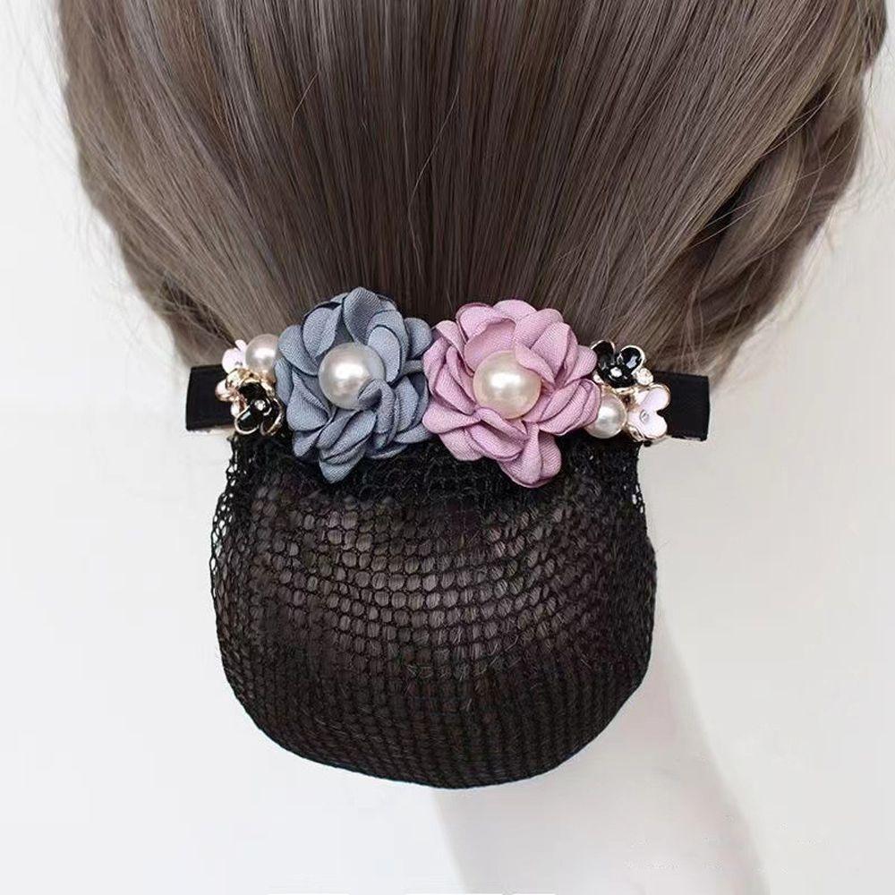 Simple Pearl Flower Cloth Headdress Hairnet Mesh Snood Korean Style Headwear Women Spring Clip