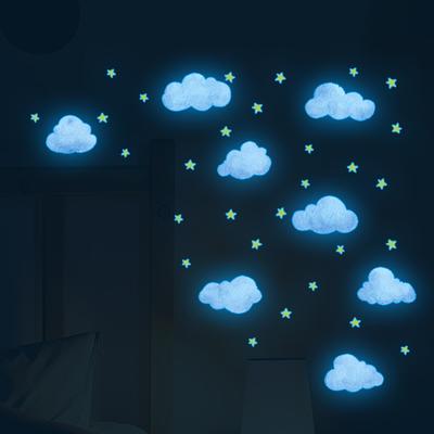 Звезды, облака, светящиеся розовые наклейки на стену для детской комнаты, спальни, домашнего декора, светящиеся в темноте флуоресцентные наклейки на выключатель света