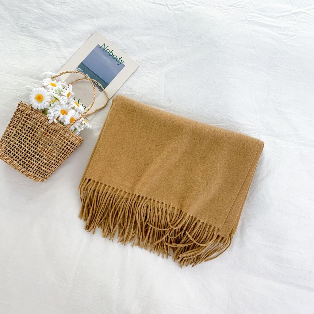 Cashmere Hand Feel Autumn And Winter Solid Color Scarf Women'S Thick Tassel Simple And Versatile Soft And Warm Imitation Cashmere Shawl