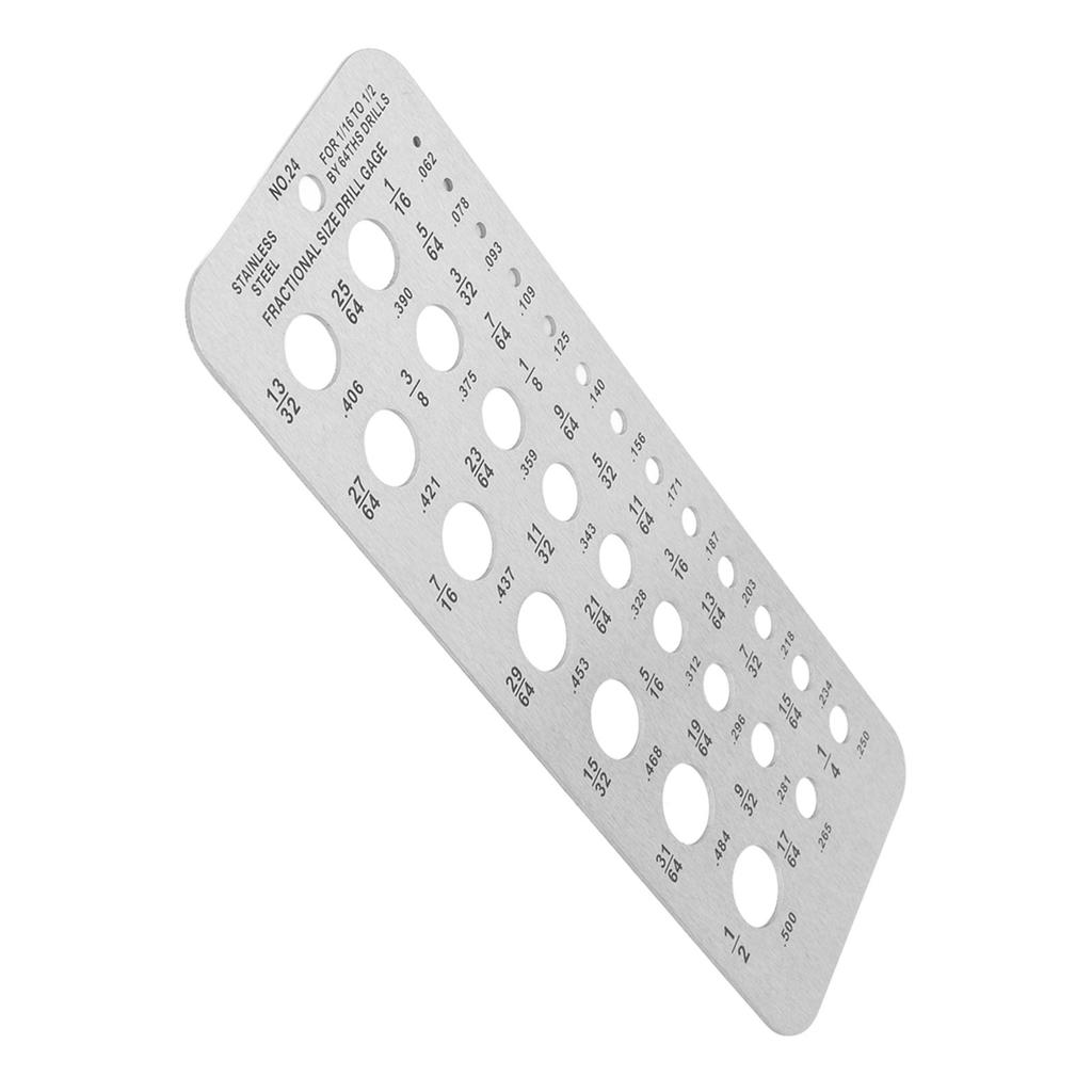 Stainless Steel Drill Gauge for 1/16 Inch to 1/2 Inch Size Bits 17/64‑1/2 0.062‑0.250 Bolt 29 Holes Metal Drill Gauge