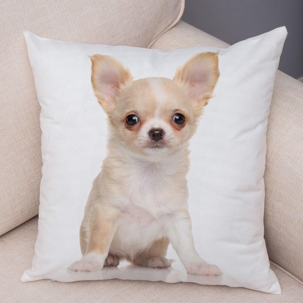 Cute Pet Animal Pillowcase Decorative Cute Puppy Chihuahua Pillowcase Soft Plush Cushion Cover for Car Sofa Home 45x45cm