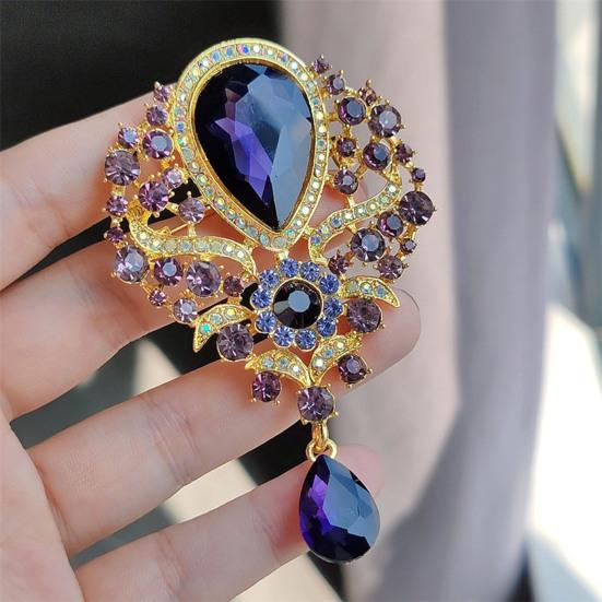 Elegant Water-drop Shape Brooch Shining Rhinestones Faux Crystal Inlaid Pin Wedding Party Badge Jewelry Gift
