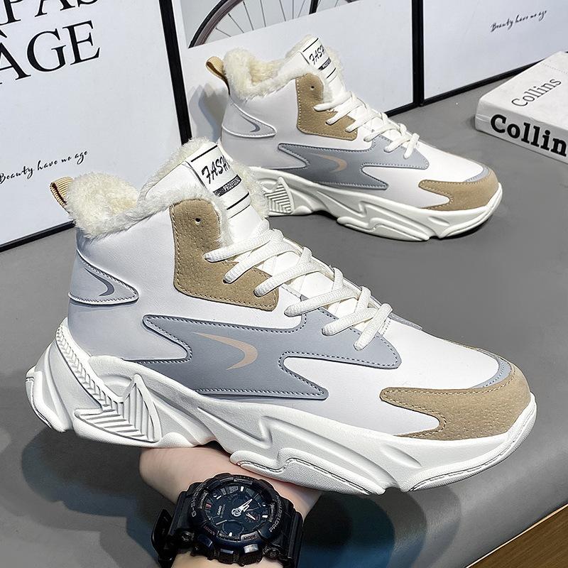 High-top Men's Shoes New Autumn Casual Youth Basketball Thick Sole Heightening White Sports Dad Shoes Velvet