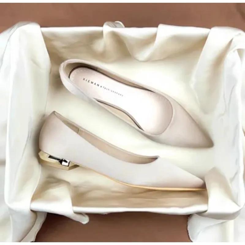 Женские туфли на плоской подошве с тонким низким каблуком для женщин с острым носком, повседневные, офисные, женские, элегантные туфли