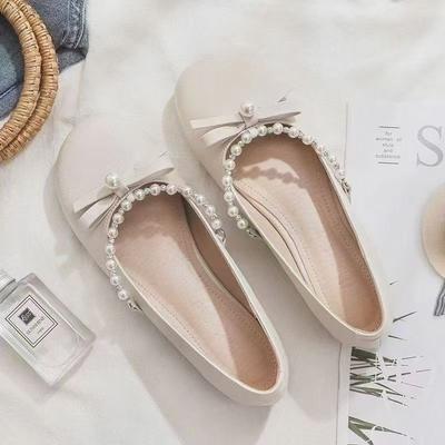 Женские туфли с жемчугом, на плоской подошве, одинарные туфли, женские туфли с мелким вырезом, 2025, французские Мэри Джейн, с круглым носком, мягкая подошва, новые