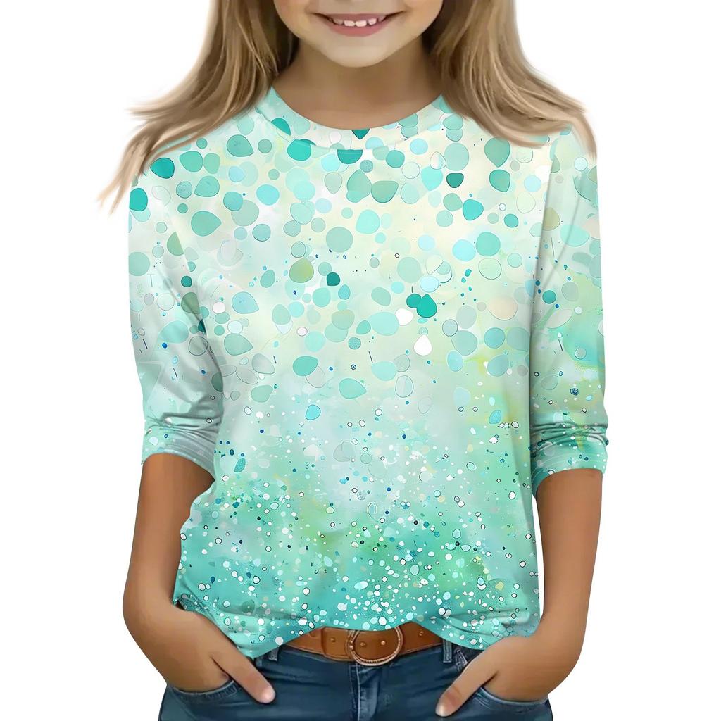 Детская футболка с рукавом 3/4, повседневная футболка с принтом, круглый вырез, блузка-пуловер