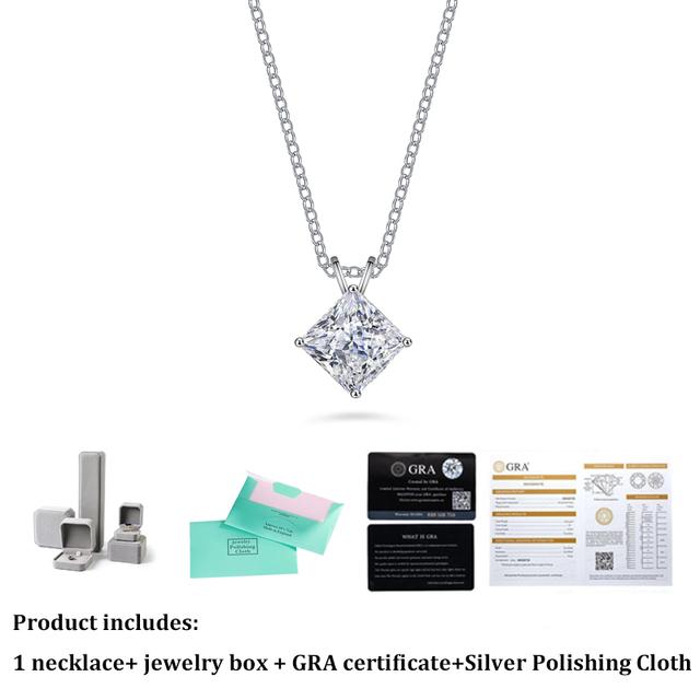 Fashion Real Moissanite Square Pendant Necklace D Color VVS1 Pure S925 Sterling Silver for Women Wedding Fine Jewelry