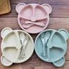 1 Pcs Baby Bowl Spoon Fork Sets Feeding Tableware Cartoon Bear Kids Plates Baby Eating Dinnerware Set Anti-Heat Training Plates
