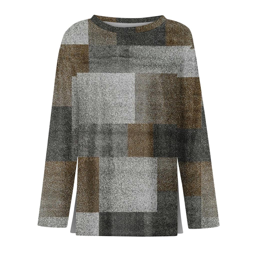 Женская мода повседневный топ с круглым вырезом и длинными рукавами и цветочным принтом