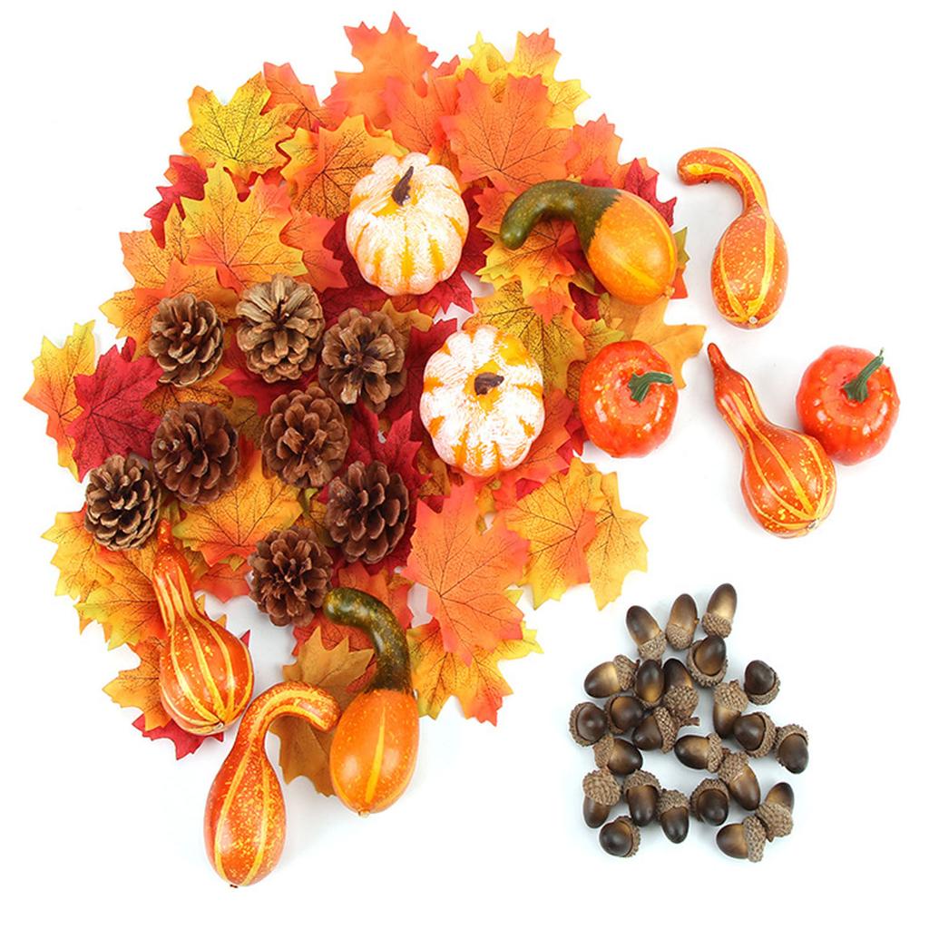 166pcs/set Simulated Pumpkin And Gourd Maple Leaf Fake Pumpkin Simulated Vegetable Wreath Halloween Thanksgiving Decoration