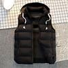 Зимний хлопковый жилет мужской жилет с капюшоном мужской свободный утолщенный жилет модный пуховый хлопковый жилет без рукавов
