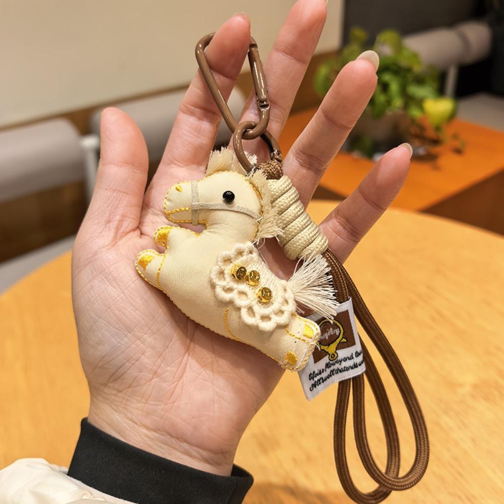 Kawaii Cartoon Pony Keychain Chinese Style Good Luck Pony Pendant Handmade Mini Stuffed Animal Keyring Car Decoration
