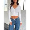 Весенне-осенняя женская блузка Y2K Slim Fashion Threaded Pit Stripe Long Sleeve Button Top