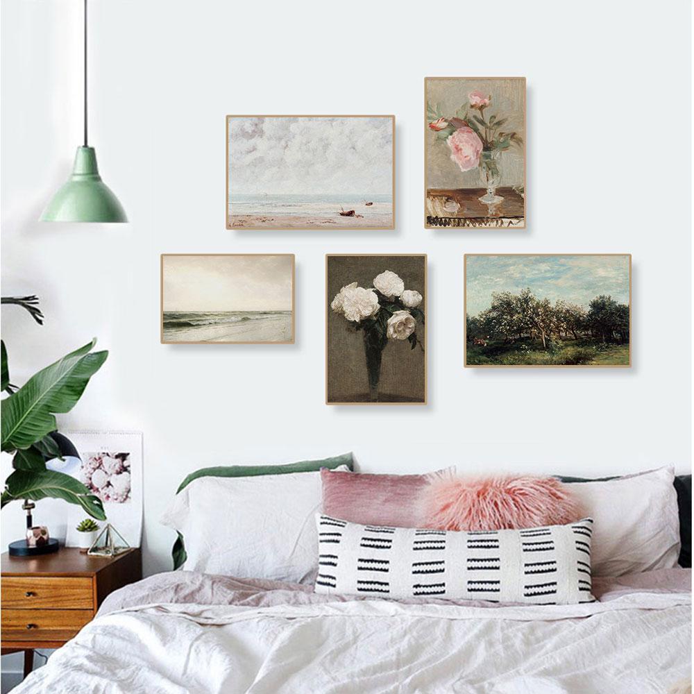 Винтажный французский постер в сельской местности, викторианский цветок, художественный принт, пейзаж, холст, картина маслом, настенная картина, гостиная, домашний декор