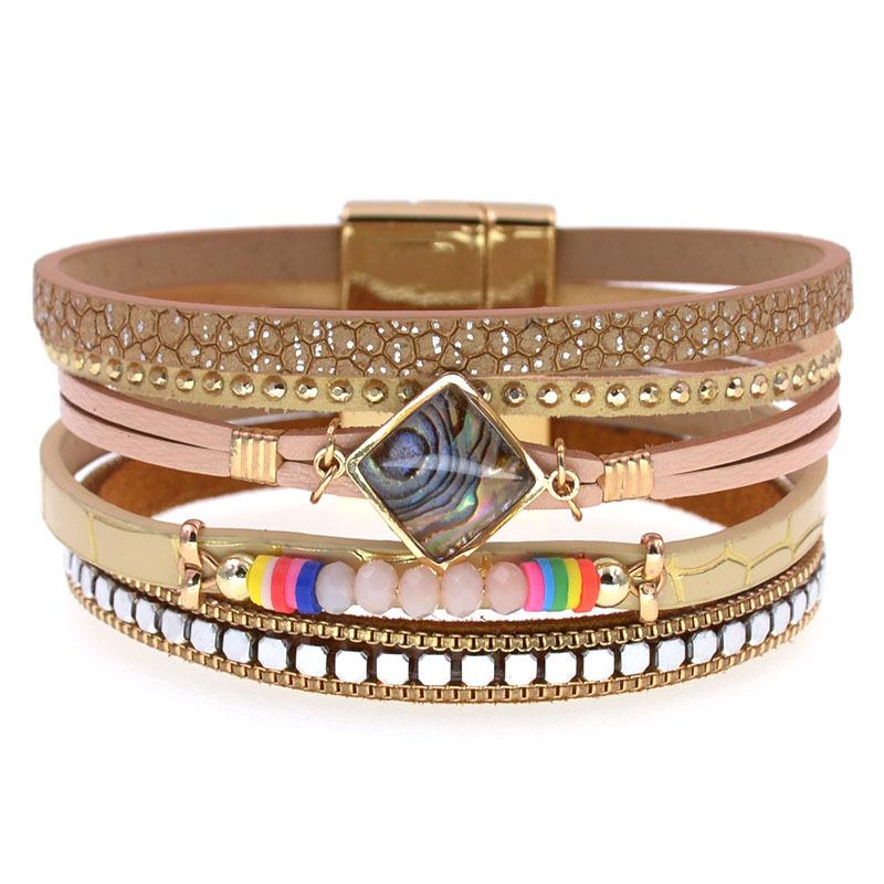 Кожаный браслет Crystal Wrap Bohemia Bangle Женский ювелирный аксессуар