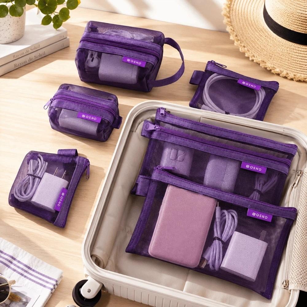6pcs Set Minimalist Mesh Storage Bag Card Hold Coin Purse Data Cable Digital Bag Card Organizer