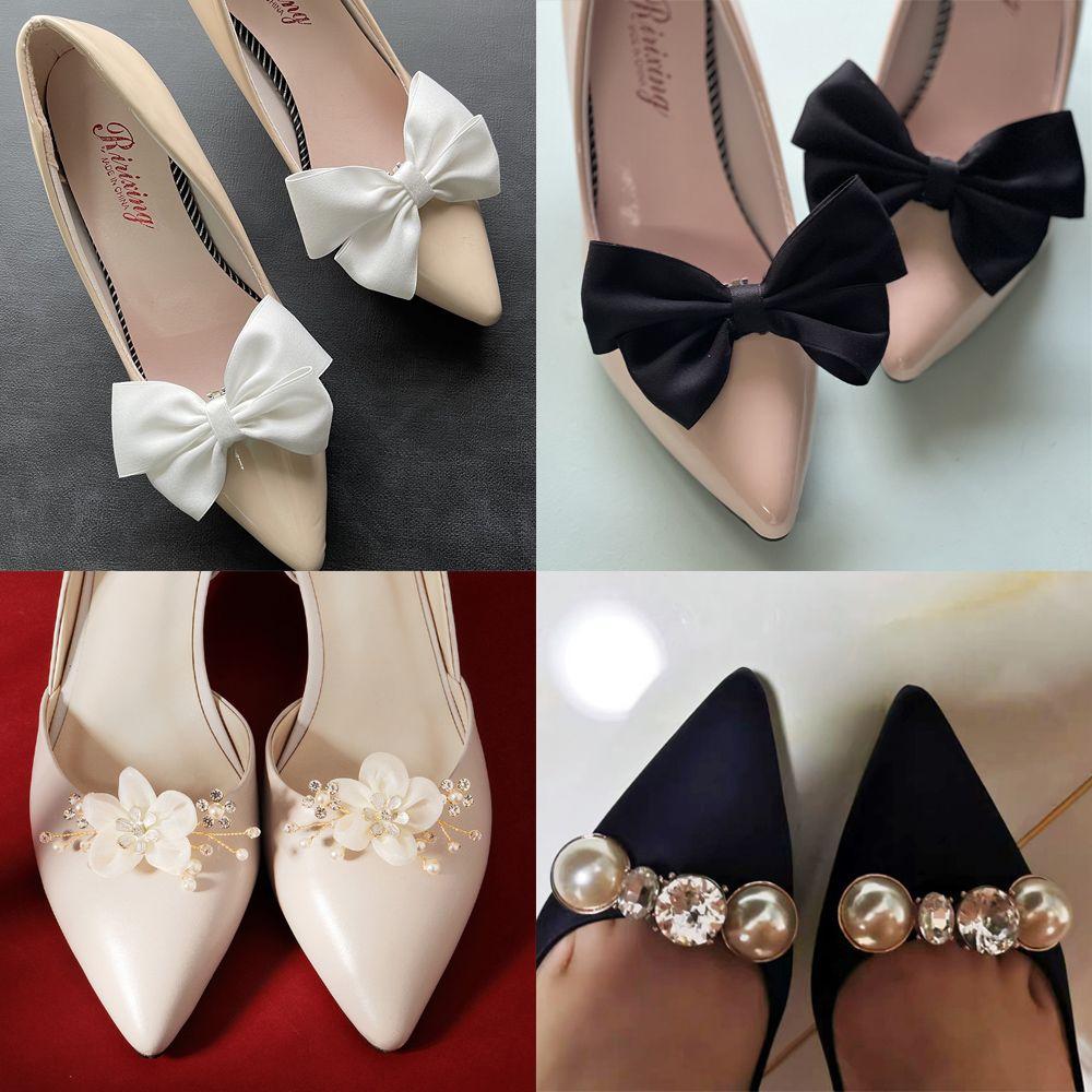 2pcs High Heel Women Bride Decoration Rhinestone Shoe Clip Wedding Shoes Shiny Decorative Clips Silk Flower Charm Buckle