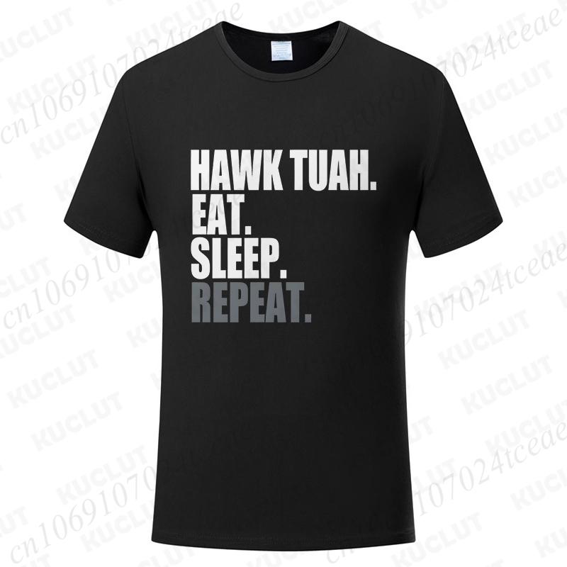 Футболка с мемом Hawk Tuah Eat Sleep Repeat, унисекс, мужская, женская, модная, повседневная, оверсайз, с коротким рукавом