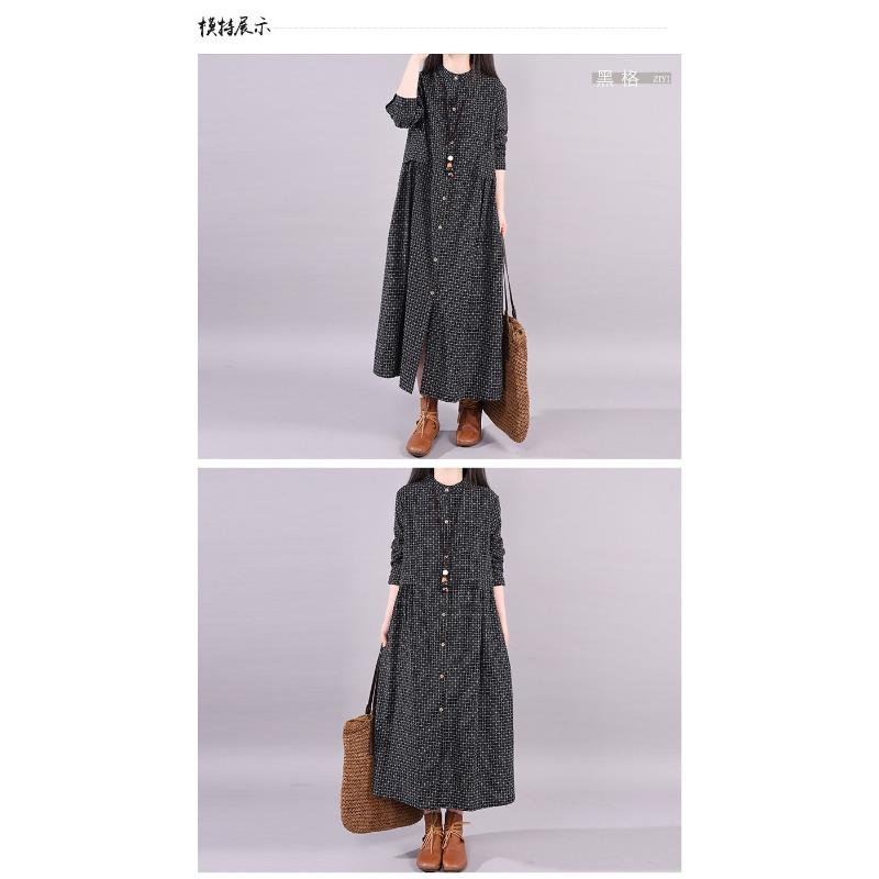 Plaid Dress Women's New Autumn and Winter Plus-size Loose Retro Over Knee Meat Cover Black Mid-length Dress