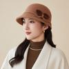Autumn and Winter Basin Hat Retro Hepburn Style Bow Bucket Hat Ladies Elegant Woolen Fashion Basin Hat