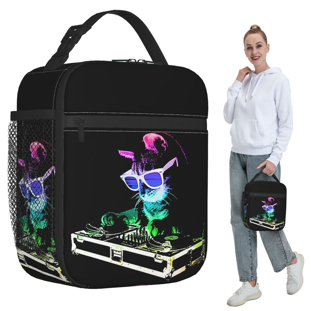 House Cat Rainbow Dj Kitty Insulated Lunch Bag for Kids School Cooler Thermal Food Box Tote Leakproof Lunch Boxes Container