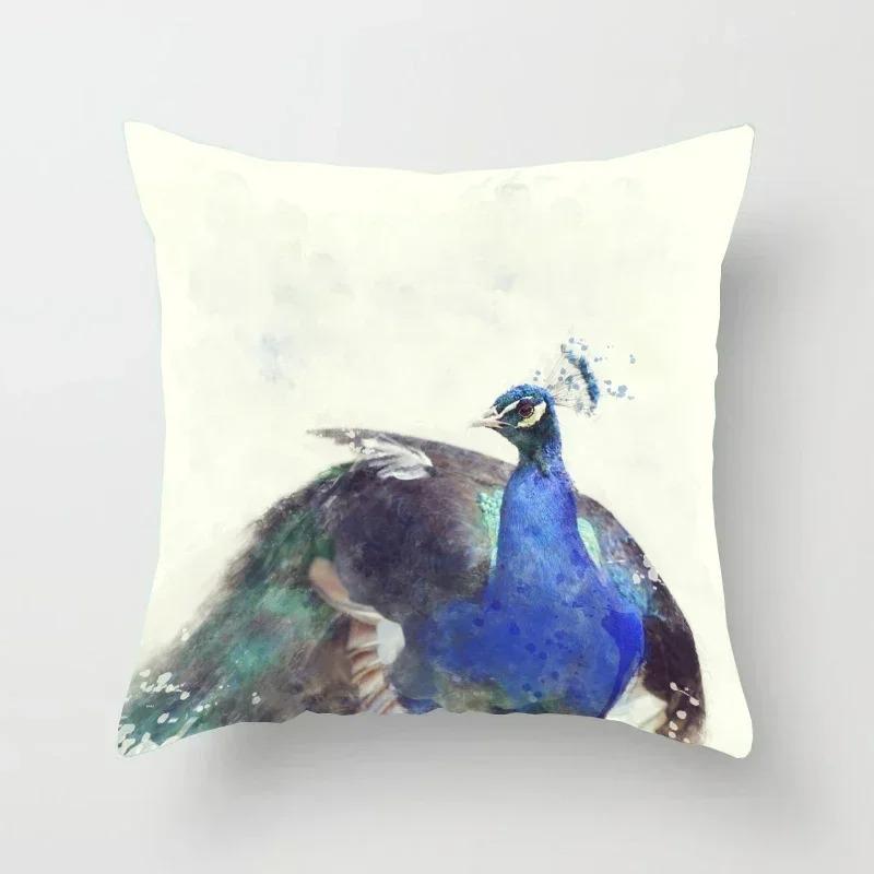 Colorful Peacock Feathers  Birds Pillow Covers Pattern Cushion Cover Suitable For Sofa Bedroom Car Pillow Cover