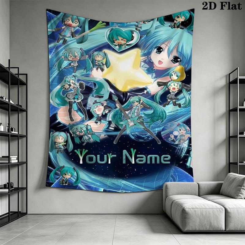 Name Custom Anime Miku Wall Tapestry Aesthetic Wall Hanging Printed Fabric Blanket Decorative Tapestries for Bedroom Living Room Home Decor