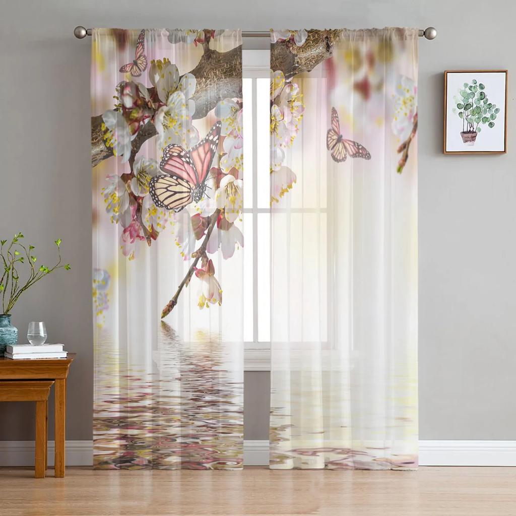 Красочные белые шифоновые прозрачные шторы в форме сердца в форме бабочки для гостиной, спальни, украшения, оконные вуали, тюлевые занавески